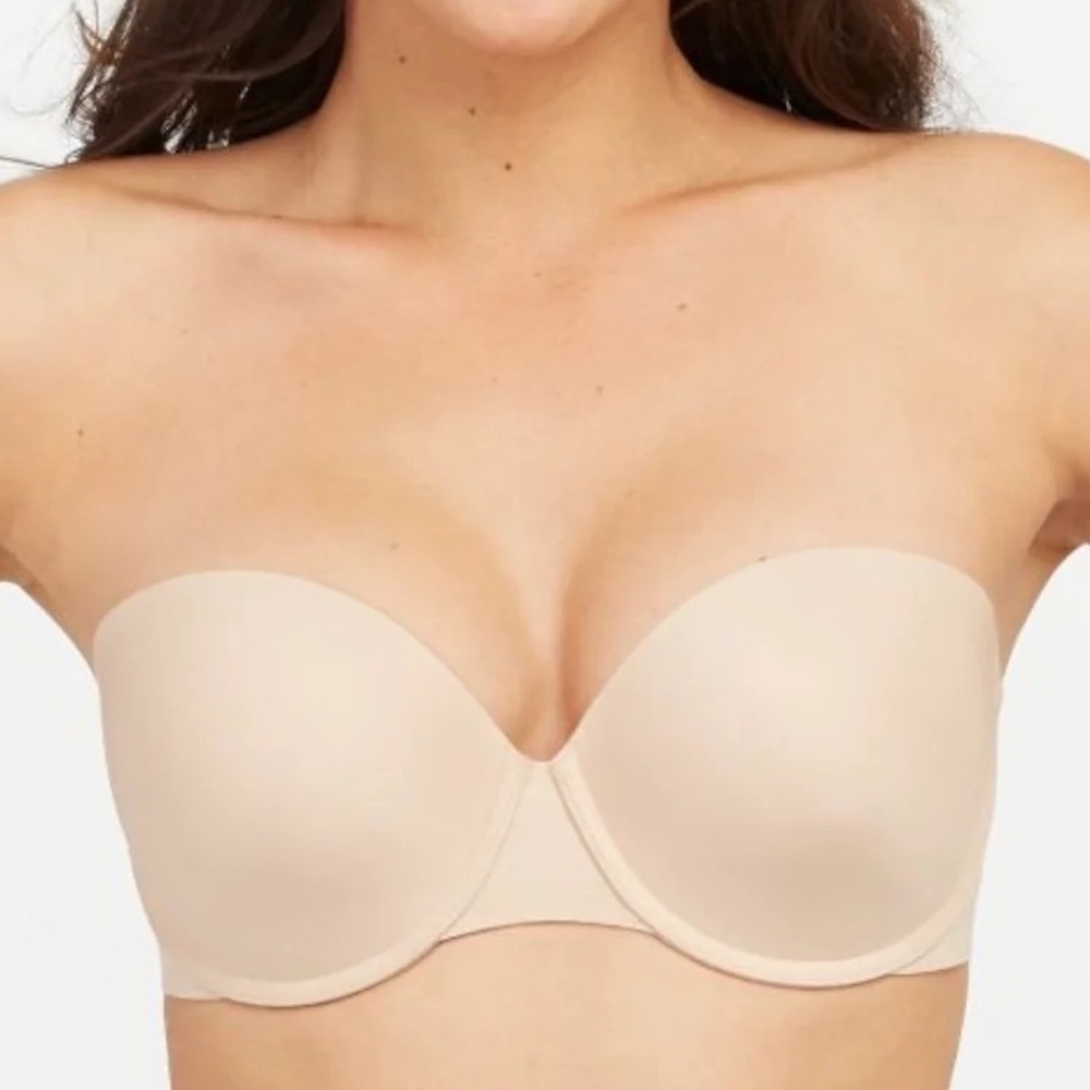 Spanx 36C Up For Anything Strapless Bra Smooth Nude Cream Silicone Uplift